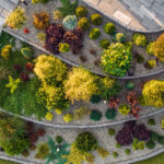 Aerial View of Residential Rockery Backyard Garden. Landscaping and Gardening Industry.
